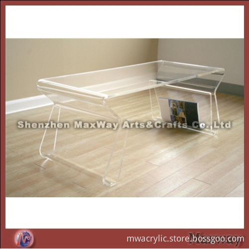Transparent square acrylic/perspex table with magazine holder